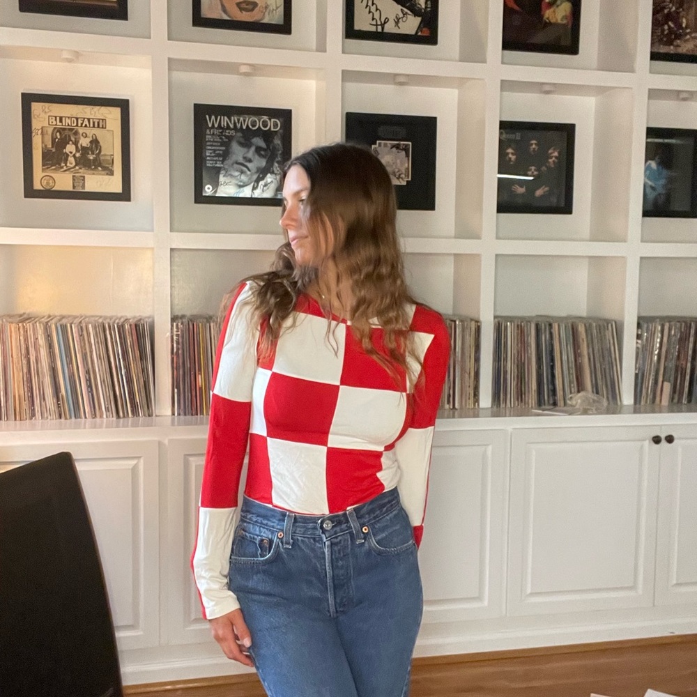 Tyler McGivillivary Emma Red and White Checkerboard Top